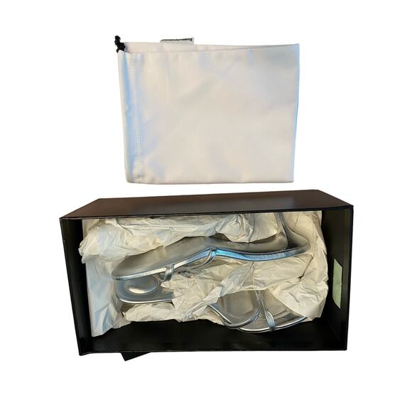 Alexander Wang Lucienne 65 Strappy Slide Sandals Leather Metallic Silver 38.5 - Picture 10 of 15